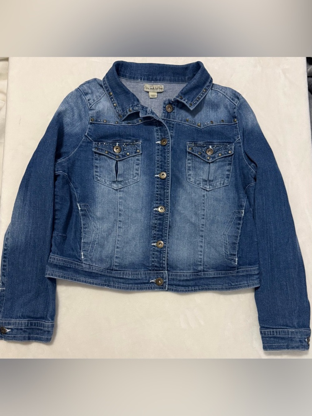 live and let live Washed Blue Denim Jean Jacket with Stud Details